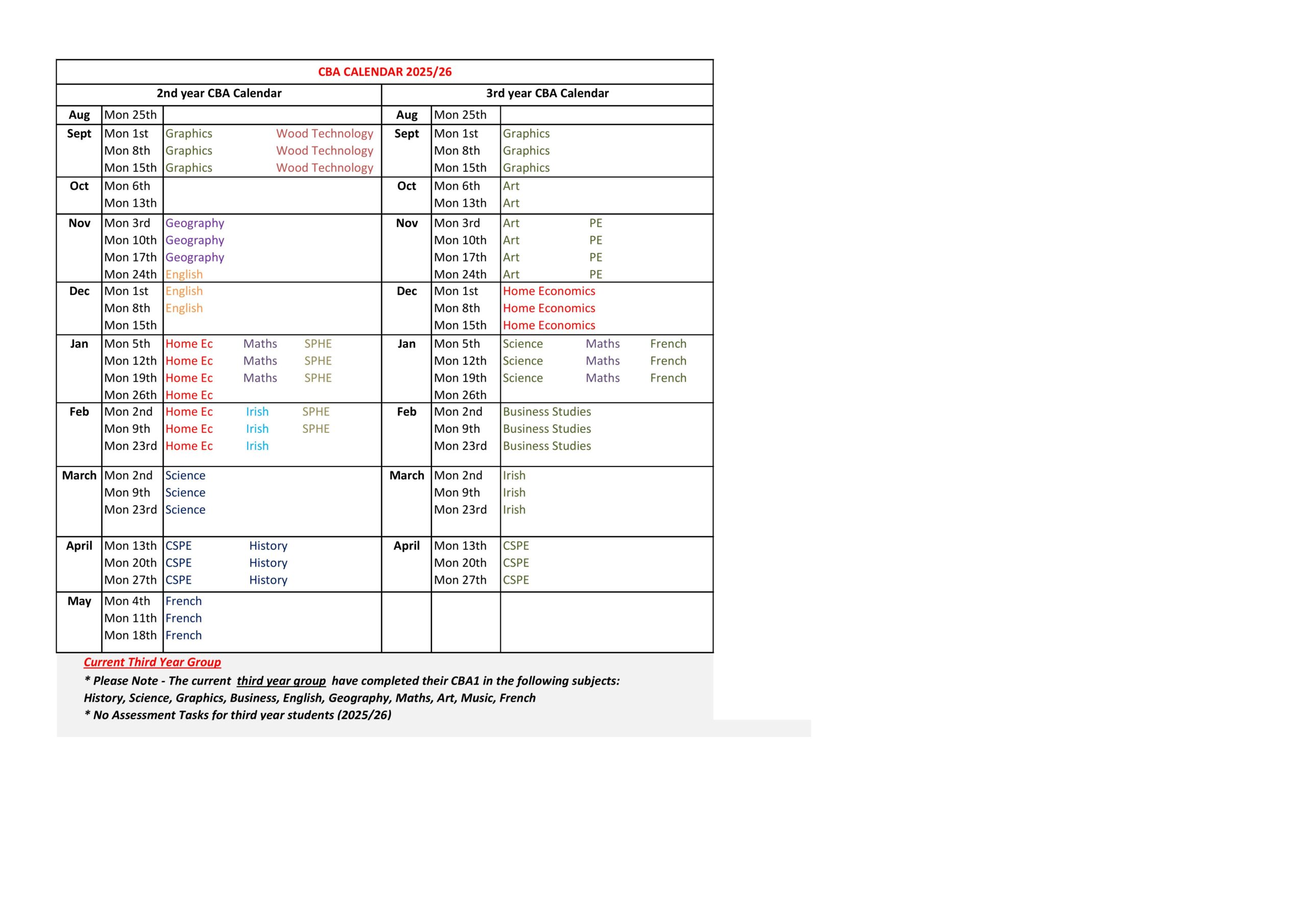CBA Calendar 2025/26
